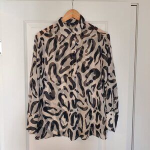 Cream + Black Zara Animal Print Blouse, Women's XS